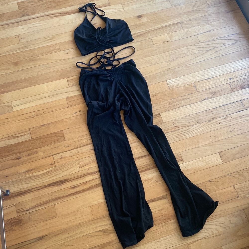 Black cotton wrap scrunched set - S - brand for exposure